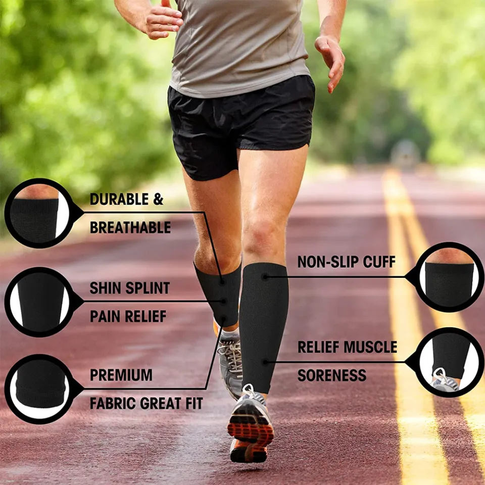 Calf Compression Sleeve (Pair) – Leg Compression Brace for Men and Women –  Shin Splint Calf Pain Relief Calves Blood Circulation Sports Support  Running Walking Cycling Yoga (Black-M) 