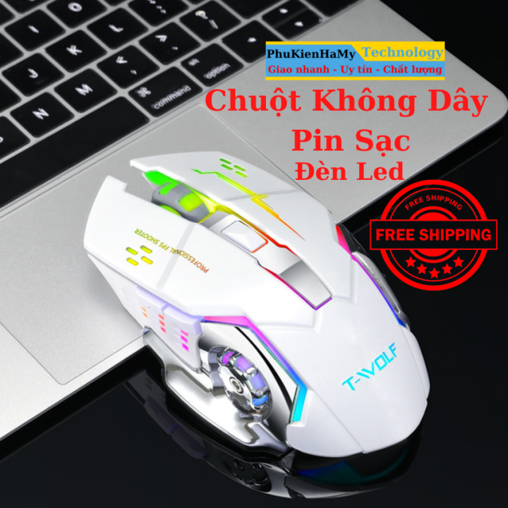 Chuột gaming không dây pin sạc chuột bluetooth máy tính có đèn led 7 màu chuột silent bảo hành 6 tháng phukienhamy Q13