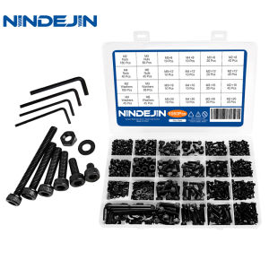 NINDEJIN 1060pcs Hex Socket Flat Round Cap Head Screw Set Carbon Steel M2 M3 M4 M5 Screws Bolts and Nuts Assortment Kit with Hex Key Storage Box