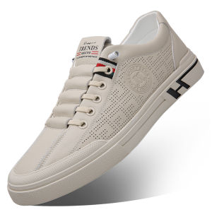 1.13 Giày Thể Thao Thời Trang Mùa Xuân Hè Giày Da Nam Thể Thao Thường Ngày Da Thật Nam Giày Trắng Thoáng Khí Xỏ Lỗ Cho Nam