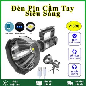 Đèn pin siêu sáng cầm tay w591 chiếu xa 1000m có chân đếchống nướcsạc đt W590 và W591 cắm trại dã ngoại