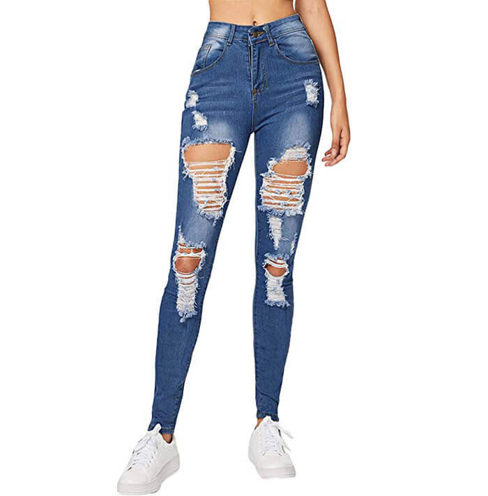 SKINNY JEANS TATTERED MIX PICKED DESIGN Slim Fit Skinny Jeans