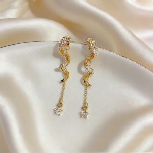 good 999 Fashionable spiral zircon tassel star long elegant earrings ES64827