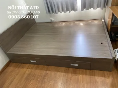 Freeship HCM] Giường ngủ gỗ cn MDF 2 hộc tủ kéo đựng đồ tiện lợi đẹp giao lắp nhanh