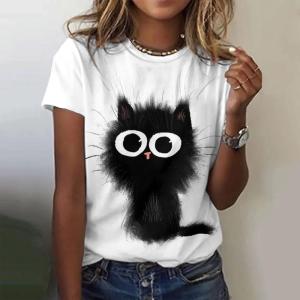 [Local Stock] ZEEMIN Summer Small Black Cat 3D Print T-shirts Women Streetwear Casual Fashion Y2k Short Sleeve T Shirt O-neck Tees Tops Clothing