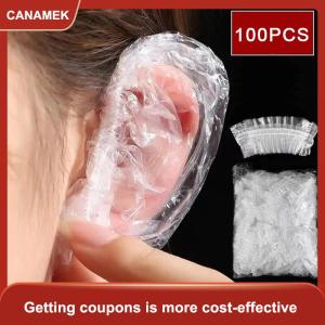 【CANAMEK 】 100pcs Disposable Earmuff Stransparent Waterproof Earmuffs Hair Dye Perm Color Plastic Earmuffs