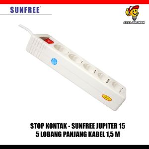 Sunfree Jupiter 15 Stop Kontak 5 Lubang 15 Meter Kabel Asli Tembaga