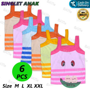 BAYIe - 6 PCS Kaos Singlet/Tanktop/Tengtop/Kutung Anak Perempuan Cewek Motif Mata/Sofia Size M L XL