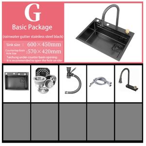 [Cozy ]Waterfall Kitchen Sink 304 Stainless Steel Nano Handmade Multifuctional Sink Waterfall Faucet Above Counter/Apron Front