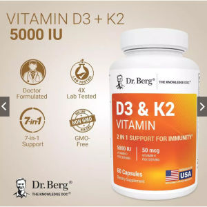 Dr. Berg Daily Bone & Immune Support D3 K2 Supplement 60 Capsules High Potency 5000IU D3 50mcg K2 Blend for Busy Working s Long-Term Wellness Routine