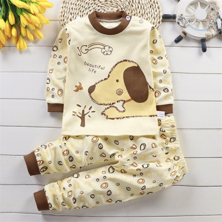 QINN 2PCS/SET Cheap Clothing Set Kids Suit Cotton Pajamas Sets Baby Boys  Girls Dinosaur Print Long Sleeves Shirt Tops Pants Trousers Soft Home  Wear - Main Image