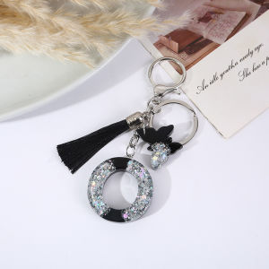 Fashion Black Butterfly Tassel Keychain for Women Resin 26 English Alphabet Pendant Bag Charm