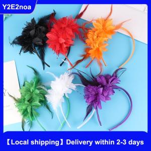 【Local shipping】 1Pcs Women Fascinator Hat Headband Flower Feather Mesh Yarn Cocktail Party Wedding Hair Accessories Head Decoration