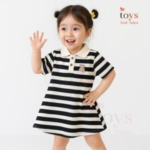 [TOYS & TALES] ONE PIECE COMFY WEAR l STRIPE POLO SKIRT WITH BEAR l  Comfy material | EVERYDAY WEAR FOR LITTLE GIRLS
