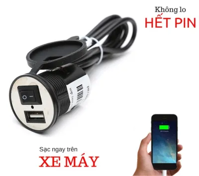 SẠC ĐIỆN THOẠI TRÊN XE MÁY 2 CỔNG USB NẮP CHỐNG NƯỚC LOẠI CAO CẤP CÓ ADAPTER