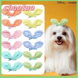 chaotuo 10Pcs Rabbit Ear Bow Candy Color Dog Hair Clips Long-hair Puppy Bowknots Alligator Clip Pet Grooming Cute Pet Accessories