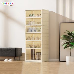 FR-C1080 Kotak Sepatu Susun Lipat Transparan Anti Debu Rak Serbaguna / Lemari Sepatu 6 Tingkat
