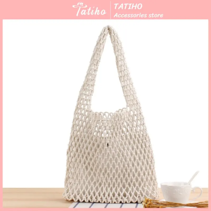 Hoàn tiền 20% - Túi cói xách tay đan lưới nữ có lớp lót vải mềm dễ gấp ...