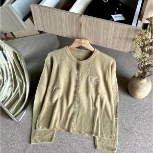 Cardigan Rajut Wanita Variasi Pita Bordir Tops Oversize Knitwear Korean Style