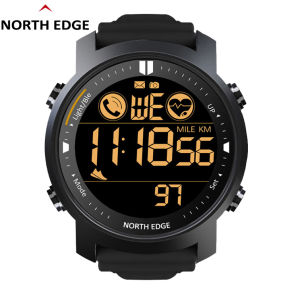 NORTH EDGE Outdoor Tactical Mens Watch Free Diving Digital Watch 50M Waterproof Alloy Case Tempered Glass Pedometer Calories Sport Watch Message Heart Rate LAKER