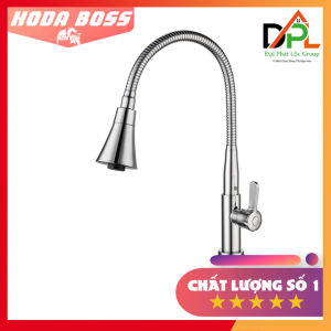 Vòi rửa chén cần mềm gắn chậu cao cấp HODABOSS cổ bi xoay 360 với đầu vòi 2 chế độ xả nướcĐồng mạ NIKEN bóng sáng