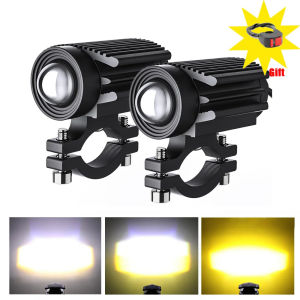 EKLEVA ไฟหน้ารถจักรยานยนต์ไฟ LED มอเตอร์ไฟตัดหมอกขายึดสปอตไลท์ไฟหน้ารถจักรยานยนต์สีขาวสีเหลืองเลนส์เครื่องฉายไฟฟ้า