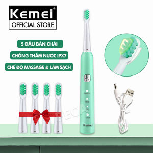 Bàn chải đánh răng điện KEMEI KM-YS713 công nghệ rung siêu âm 2000 lần/ phút 6 chế độ đánh bay mảng bám + Tặng 5 đầu bàn chải thay thế - Chính hãng