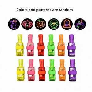 GOXBERK 12 Piece Màu sắc ngẫu nhiên Đèn chiếu hình LED Halloween Họa tiết rõ ràng Phát sáng trong bóng tối. Đèn chiếu hình ngón tay Hài hước Mini Đèn chiếu hình vòng sáng Trẻ em