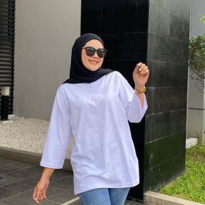 NARAGU - Baju Kaos Kombinasi Warna 7 8 Aldira Twotone Katun 24s Atasan Wanita Sporty Kasual Gaya Simple