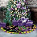 Mardi Gras Christmas Tree Skirt, 48 Inches Lace-up Fleur De Lis Mask New Orleans Carnival Tree Skirt, Love Heart Beads Masquerade Holiday Party Indoor Decoration Home Decor. 