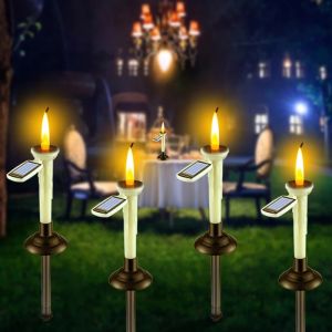 Solar Window Candles with Candlesticks Holders Waterproof Rechargeable LED Solar Light for Outdoor Garden Lawn Indoor Home Decor