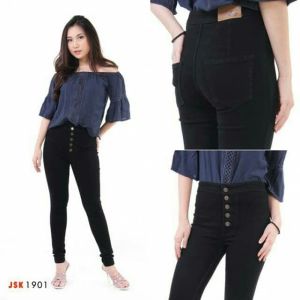 CELANA HIGHWAIST KANCING 5 JEANS WANITA JUMBO BIG SIZE 27-38
