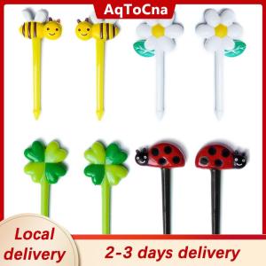 [COD] AqToCna Ship within 24 hours 8pcs Cute Animal Bee Flower Mini Cartoon Fruit Fork For Children Snack Cake Dessert Pick Toothpick Bento Lunches Party Decoration