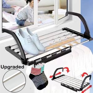 Clothes Drying Rack - Stainless Steel Clothes Hanger Foldable Folding Towel Laundry Hanger Hanging over Door Balcony Window Fence