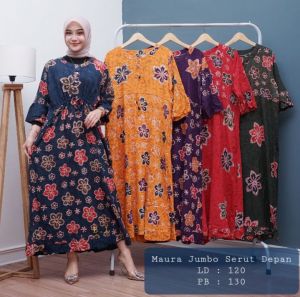 Daster Jumbo LD 120 LD 130 Tebal Longdress Maura Lengan Panjang 7/8 Dengan Kancing Depan