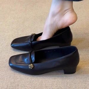 Free Shipping 3.5Cm⭐Autumn New Collection: Womens Slip-On Loafers Retro-Style Small Leather Shoes Simple and Elegant Loafers Womens Single Shoes.