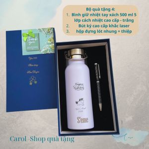 Bộ quà tặng cao cấp bình giữ nhiệt và bút kí - có khắc tên bộ quà tặng sếp quà nhân viên quà sự kiện công ty.
