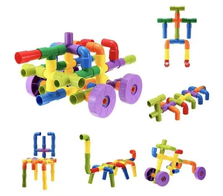 Interlocking Plastic Tubes Water Pipes Building Blocks NonToxic Children's Toys