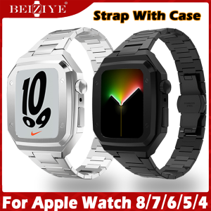 Stainless Steel Luxury for Apple Watch Band 44mm 45mm Metal Strap for Apple Watch Series 8 7 6 SE 5 4 44mm 45mm Noble Metal strap with case apple watch cover