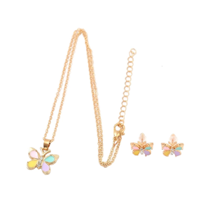 Kids Butterfly Heart Charm Necklace Earrings Child Friendly Birthday Party Accessories Everyday Wear Accessory