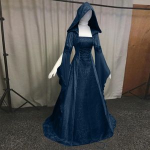 2022 Simple womens clothing cos Wearing a medieval vintage-style wedding dress 4 Colorful hooded waist-cinching dress cospla