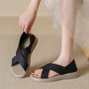 【Free Shipping】Cross-strap beach flat sandals 2025 summer new style open-toe hollow fish mouth sandals for women