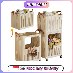 【Pure Care】 Foldable Clothes Basket/Stackable PP Basket/Hollow Out Laundry Basket