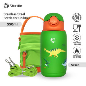 FJbottle - Botol Termos Anak Stainless Steel SUS 316 BPA FREE 550ML Anti Bocor Dilengkapi dengan dua set tutup cangkir tTas kain isolasi dan tali pengikat