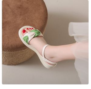 [Free Shipping] Womens Summer New Style One-Strap Roman Sandals with Wedge Heel and Color Block Design for Beach