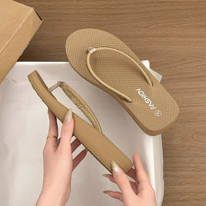[Free Shipping] Rhinestone womens wedge sandals non-slip summer Korean style high aesthetic beach thick-soled shoes 3.5CM versatile sandals