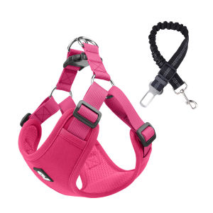 Xuderong Dog Harness with Car Safety Belt for Small Medium Dog Oxford Cloth Breathable Pet Chest Strap for French Bulldog Poodle Pet Supplies S/M/L/XL