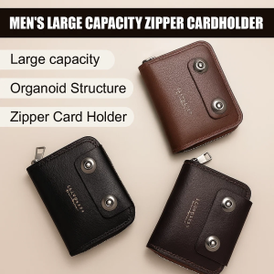 Mens Large Capacity Wallet Multi-Card Coin Purse Card Bag Leather Zipper Short Wallet Business Zipper Wallet Magnetic Closure Anti-Theft