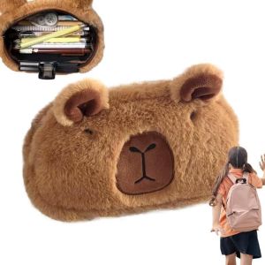 Cartoon Kawaii Plush Pencil Case Cute Pen Pouch Box Capybara Pencil CaseLarge Capacity Stationery Storage School Supplies