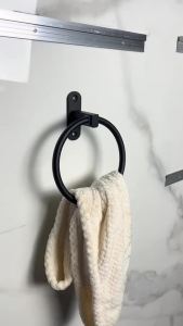 [SG Seller] No Drill Self Adhesive Matte Black Round Towel Ring Space Aluminum Rustproof Wall Holder For Bathroom
